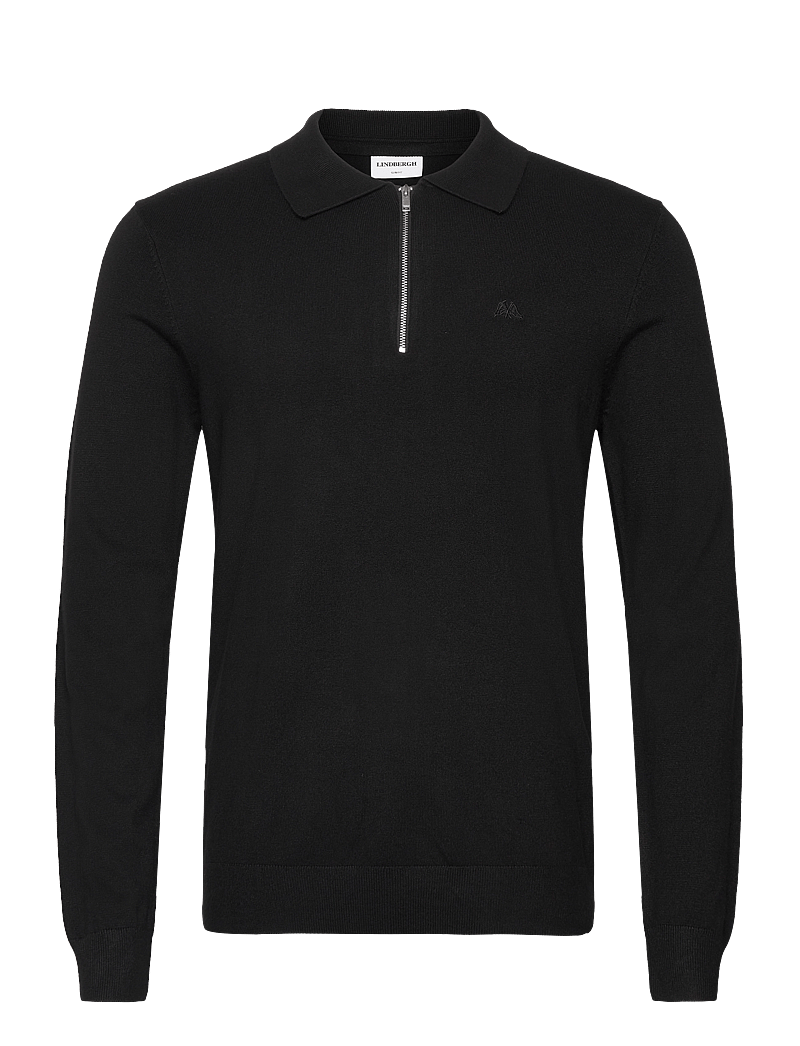 Lindbergh - Ecovero L/S zip polo - stickade pikéer - black - 1