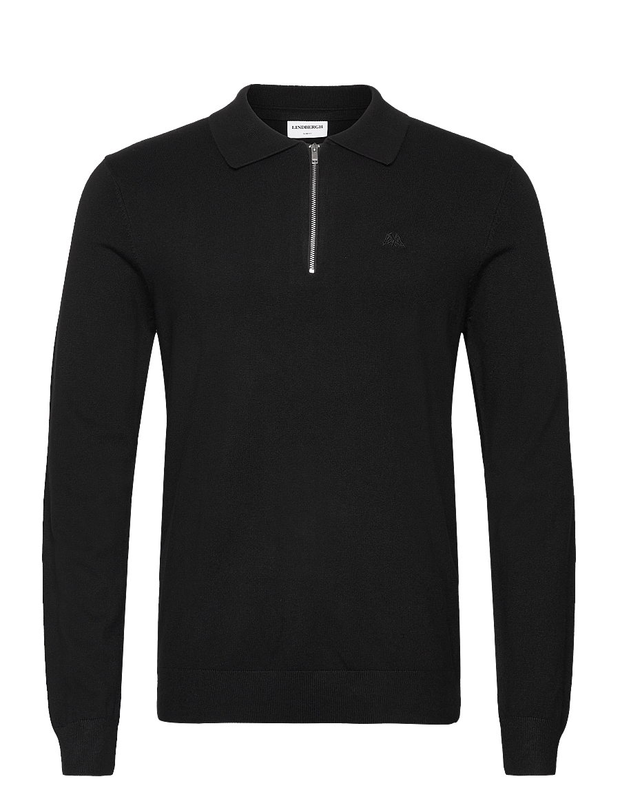 Lindbergh - Ecovero L/S zip polo - langärmelige gestrickte polohemden - black - 1