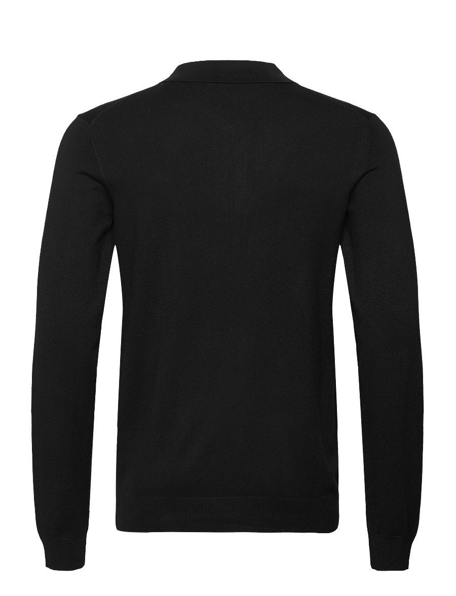 Lindbergh - Ecovero L/S zip polo - langärmelige gestrickte polohemden - black - 2