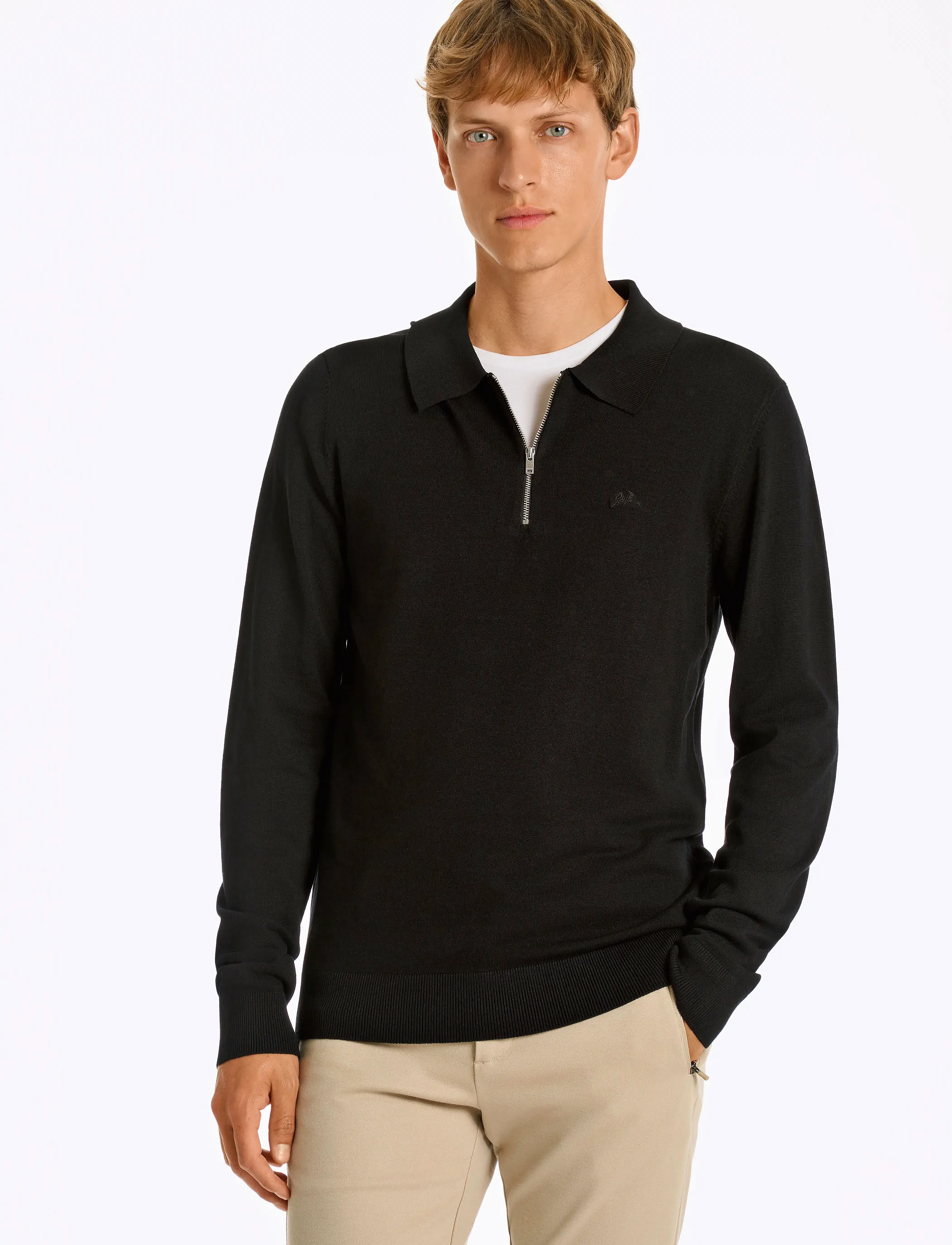 Lindbergh Ecovero L/S Zip Polo, XXL, Black, Strik > Langærmede Strikkede Poloer, Herre