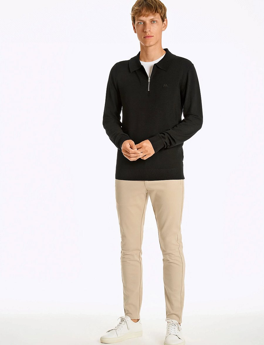 Lindbergh - Ecovero L/S zip polo - langärmelige gestrickte polohemden - black - 4