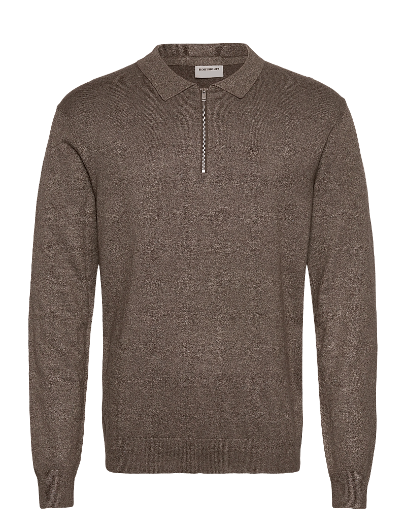 Lindbergh - Ecovero L/S zip polo - langärmelige gestrickte polohemden - brown blend - 0