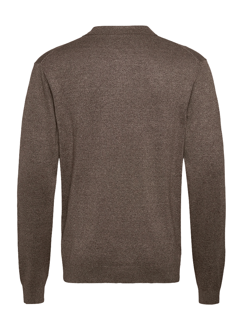Lindbergh - Ecovero L/S zip polo - langärmelige gestrickte polohemden - brown blend - 1