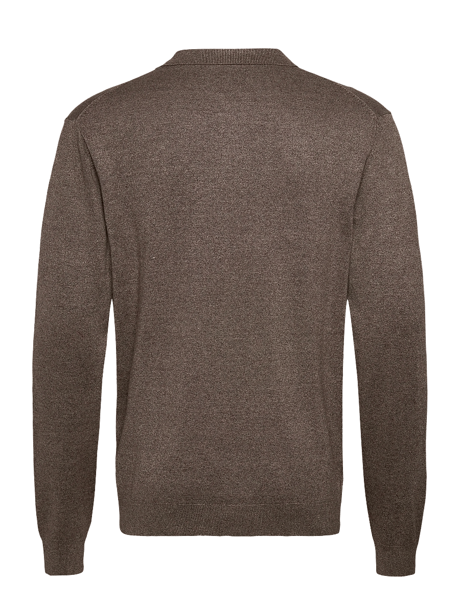 Lindbergh - Ecovero L/S zip polo - langärmelige gestrickte polohemden - brown blend - 1