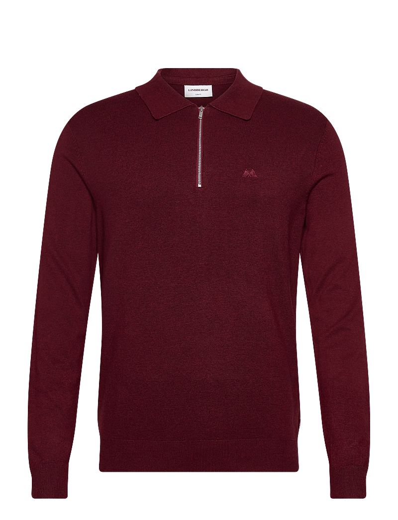 Lindbergh - Ecovero L/S zip polo - langärmelige gestrickte polohemden - cherry mel - 0