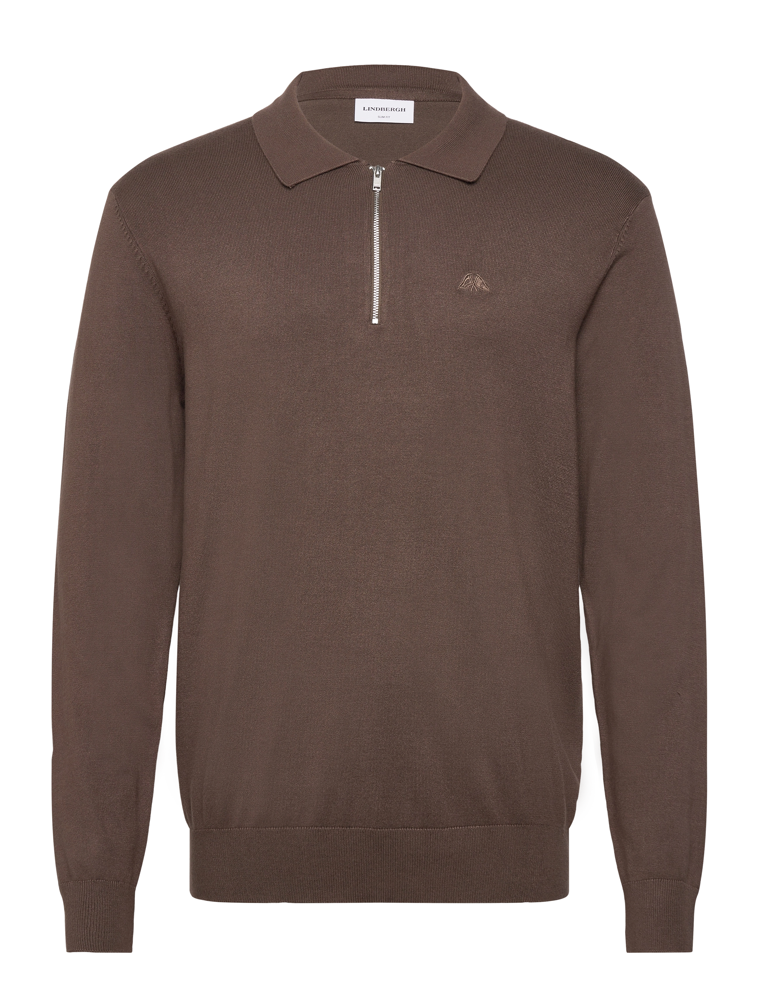Lindbergh Ecovero L/S zip polo - Knitwear - DK BEIGE / brown
