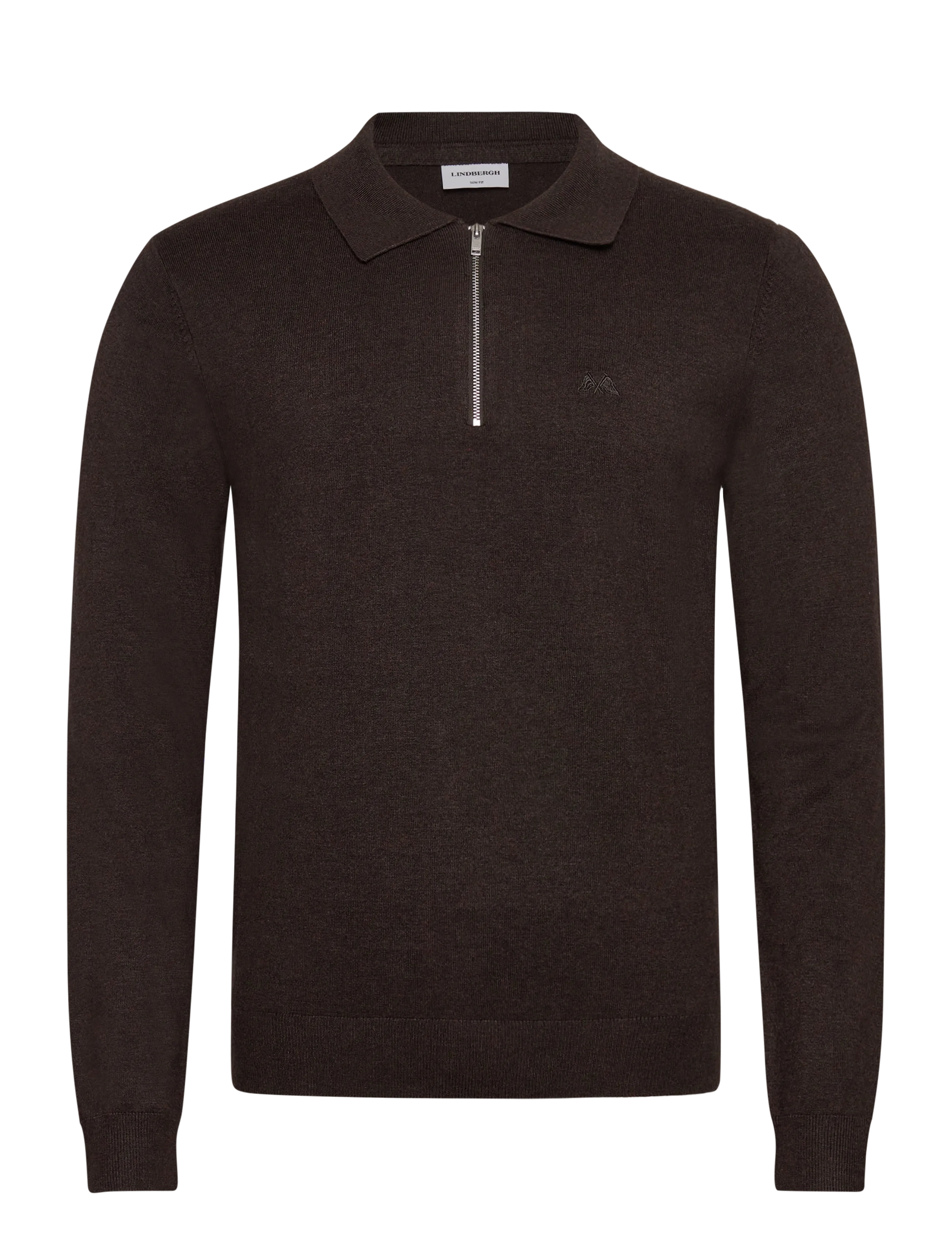 Lindbergh Ecovero L/S zip polo - Knitwear - DK BROWN MEL / brown