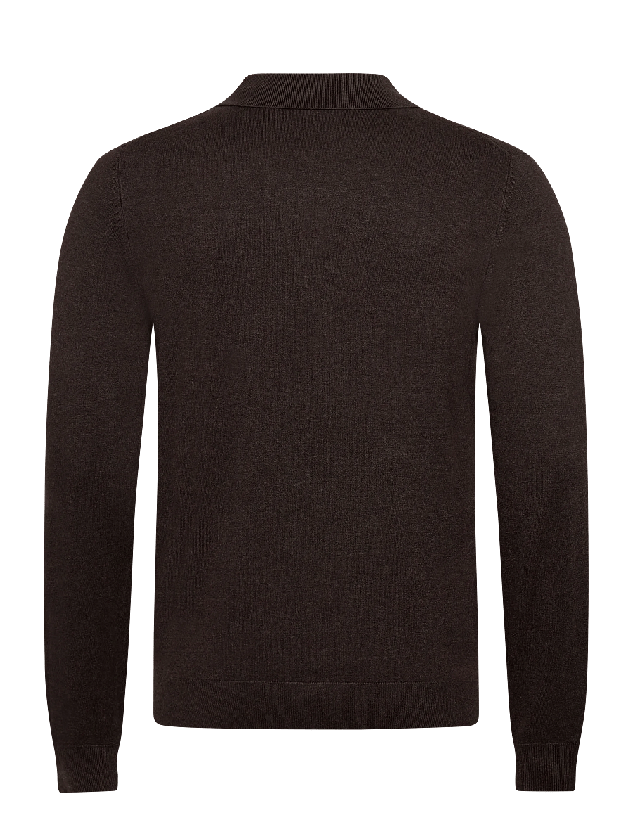 Lindbergh - Ecovero L/S zip polo - långärmade stickade pikétröjor - dk brown mel - 1