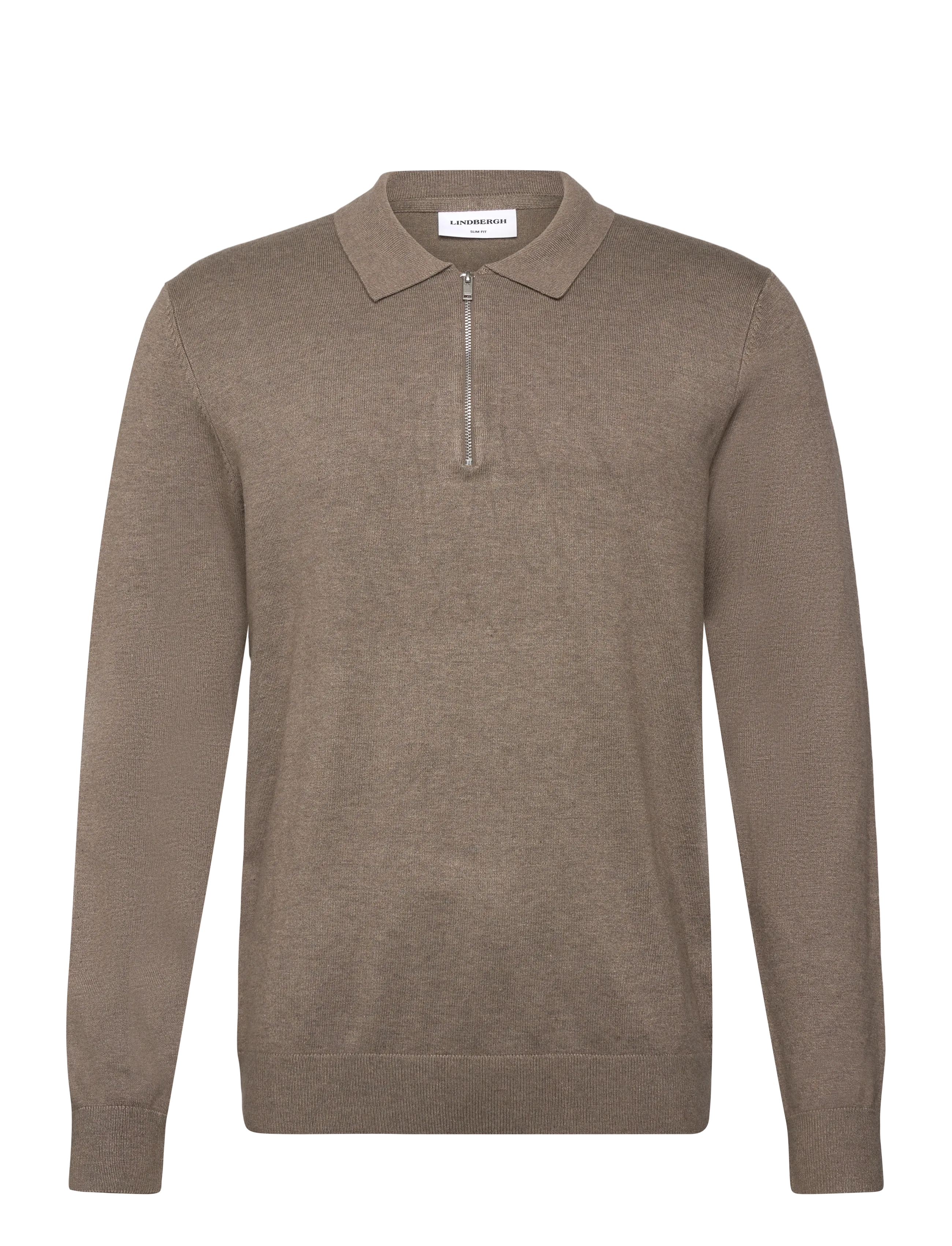 LINDBERGH Ecovero L/S Zip Polo Braun - XXL - Herren