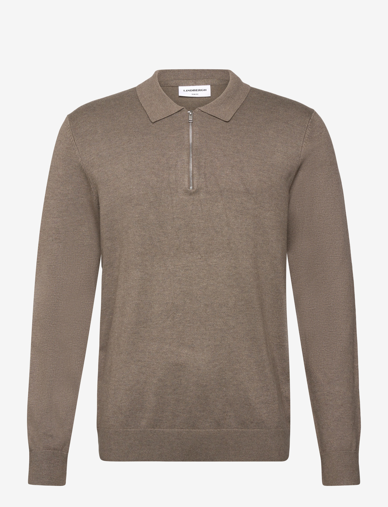 Lindbergh - Ecovero L/S zip polo - poloer i strik med lange ærmer - dk sand mel - 1