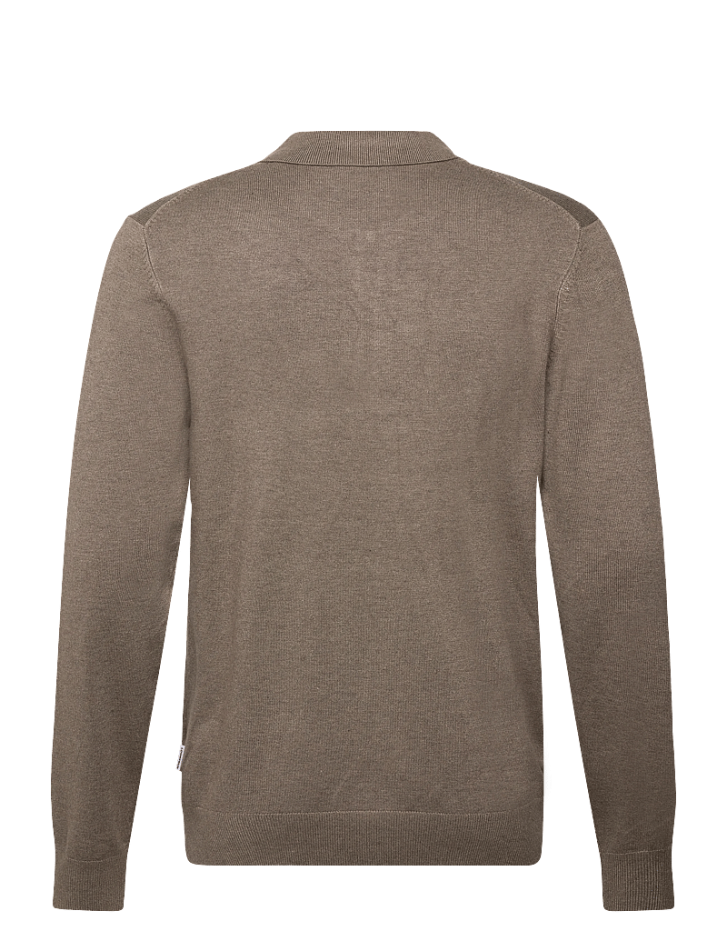 Lindbergh - Ecovero L/S zip polo - langärmelige gestrickte polohemden - dk sand mel - 2