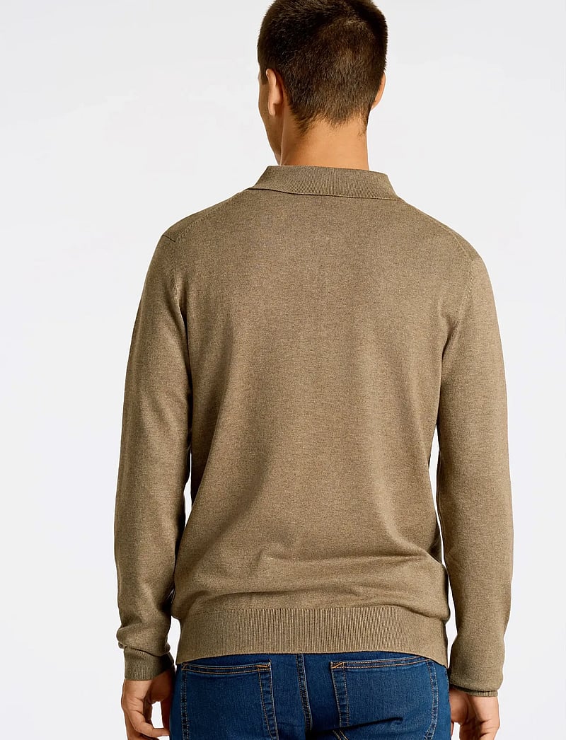 Lindbergh - Ecovero L/S zip polo - langärmelige gestrickte polohemden - dk sand mel - 4