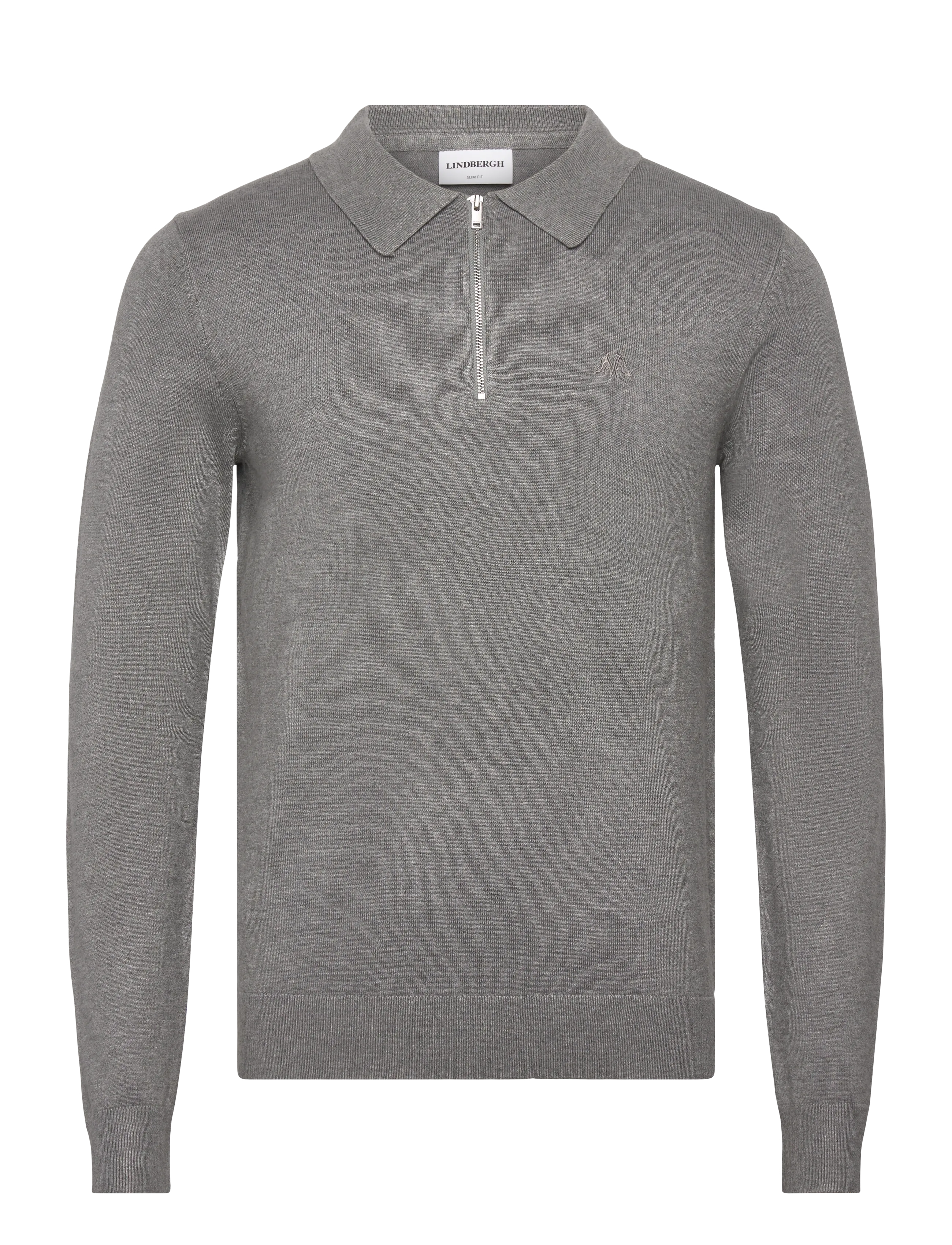 Lindbergh Ecovero L/S zip polo - Knitwear - GREY STONE MIX / grey