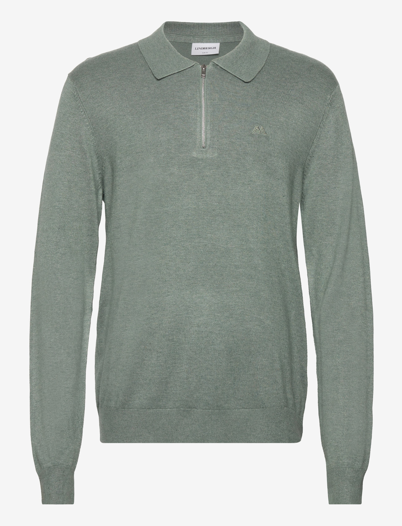 Lindbergh - Ecovero L/S zip polo - long-sleeved knitted polos - jade green mel - 0