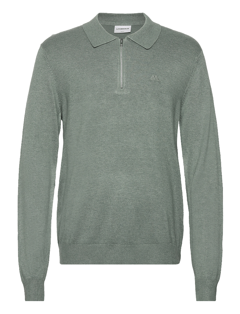 Lindbergh - Ecovero L/S zip polo - langärmelige gestrickte polohemden - jade green mel - 0