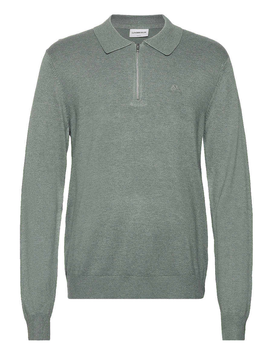Lindbergh - Ecovero L/S zip polo - langärmelige gestrickte polohemden - jade green mel - 0