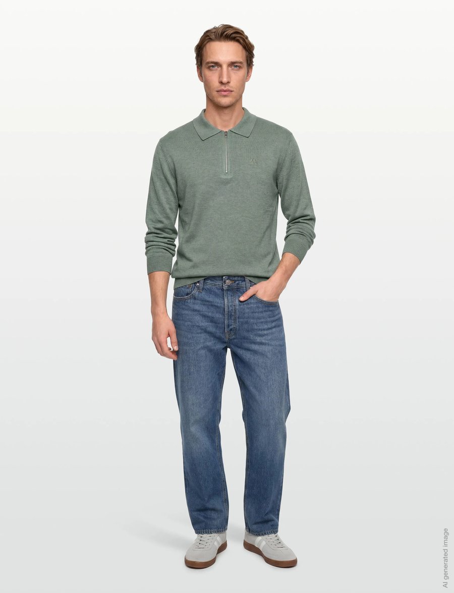 Lindbergh - Ecovero L/S zip polo - langärmelige strick-polohemden - jade green mel - 0