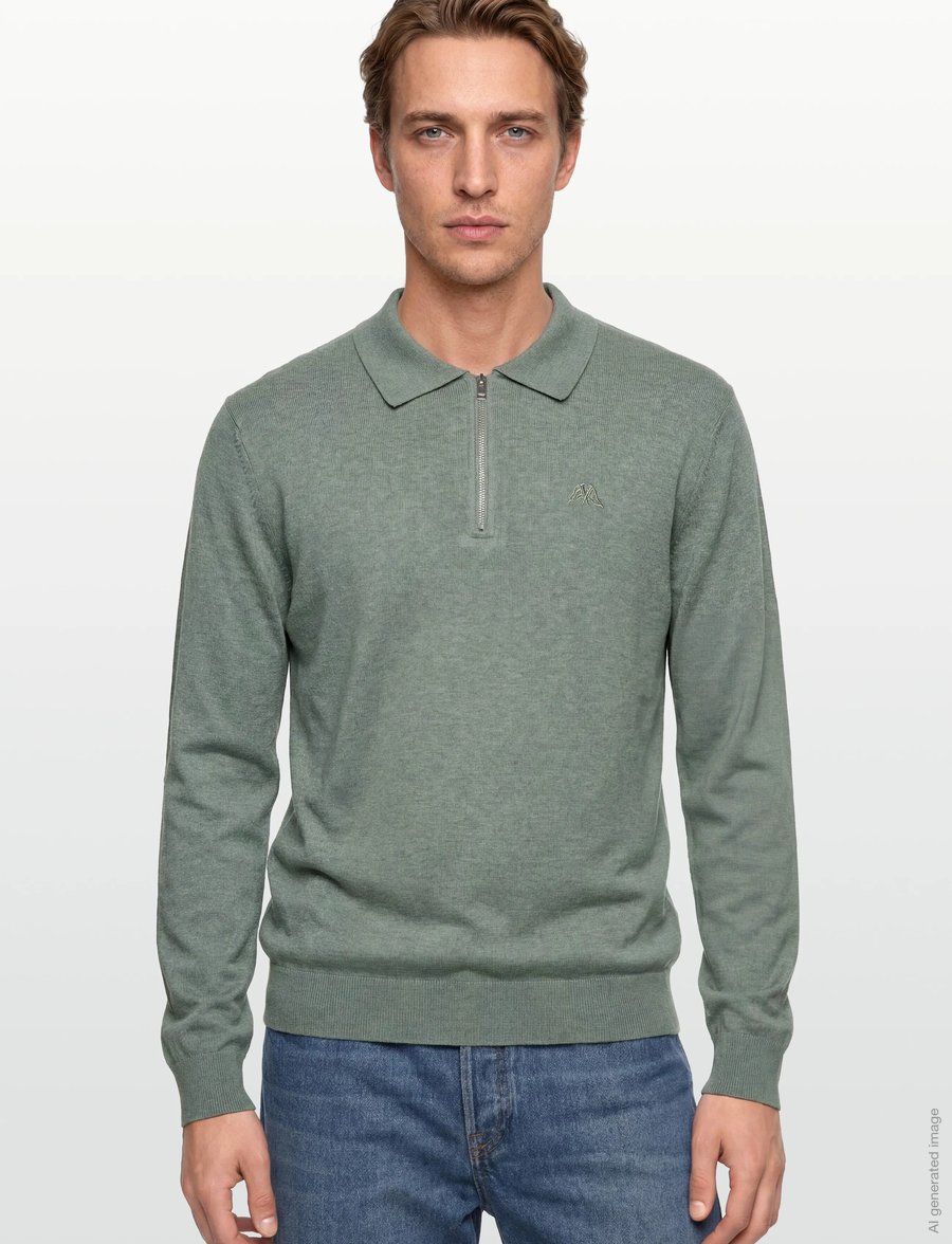 Lindbergh - Ecovero L/S zip polo - langärmelige strick-polohemden - jade green mel - 3