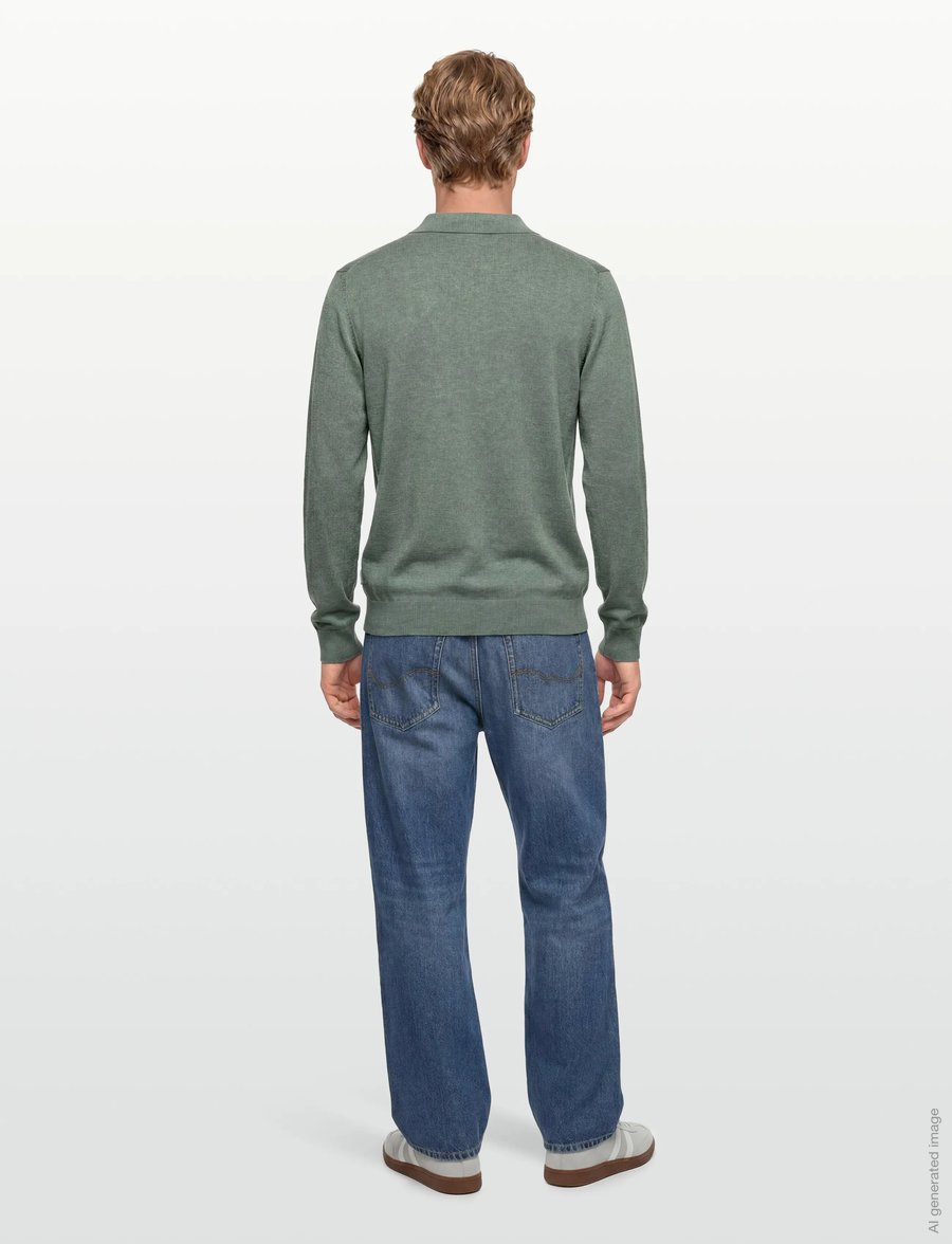 Lindbergh - Ecovero L/S zip polo - langärmelige strick-polohemden - jade green mel - 4