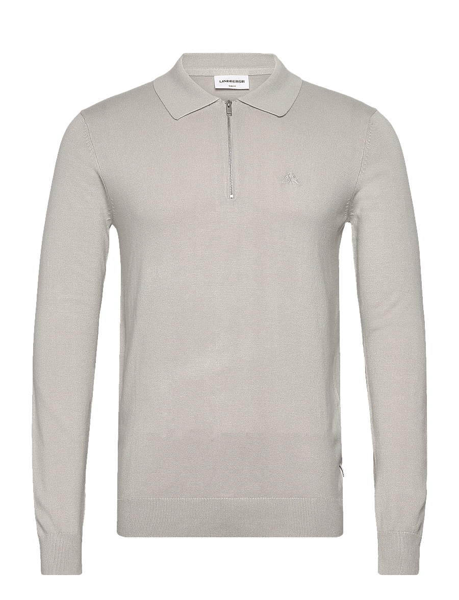 Lindbergh - Ecovero L/S zip polo - langärmelige gestrickte polohemden - lt grey - 0