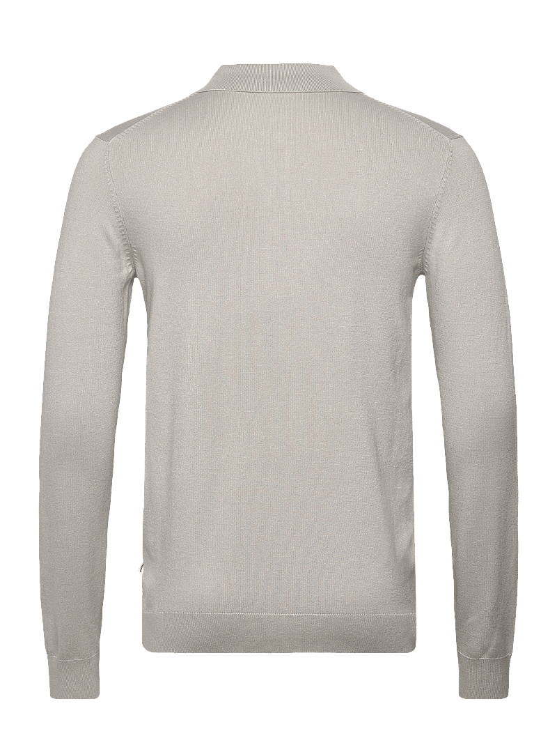 Lindbergh - Ecovero L/S zip polo - långärmade stickade pikétröjor - lt grey - 1
