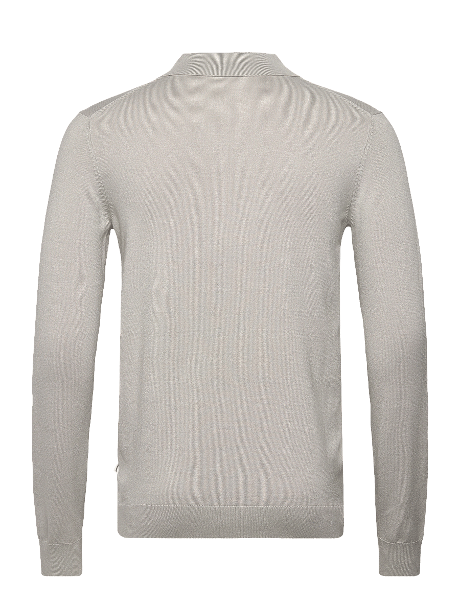 Lindbergh - Ecovero L/S zip polo - langärmelige gestrickte polohemden - lt grey - 1