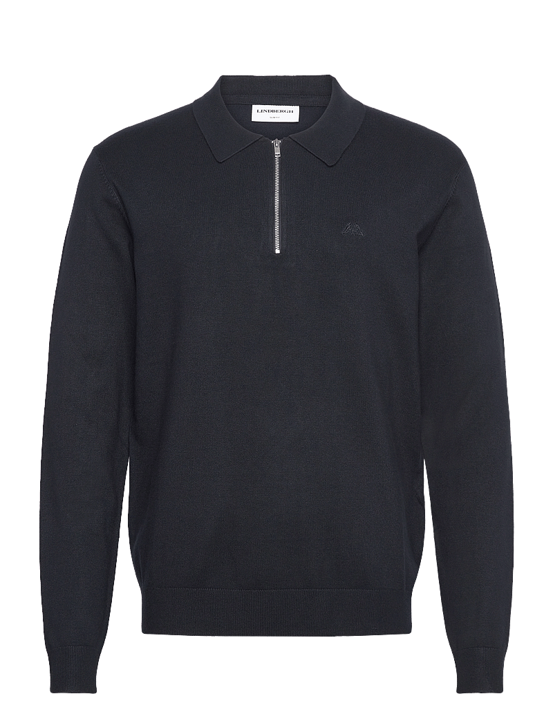 Lindbergh - Ecovero L/S zip polo - gestrickte polohemden - navy - 1