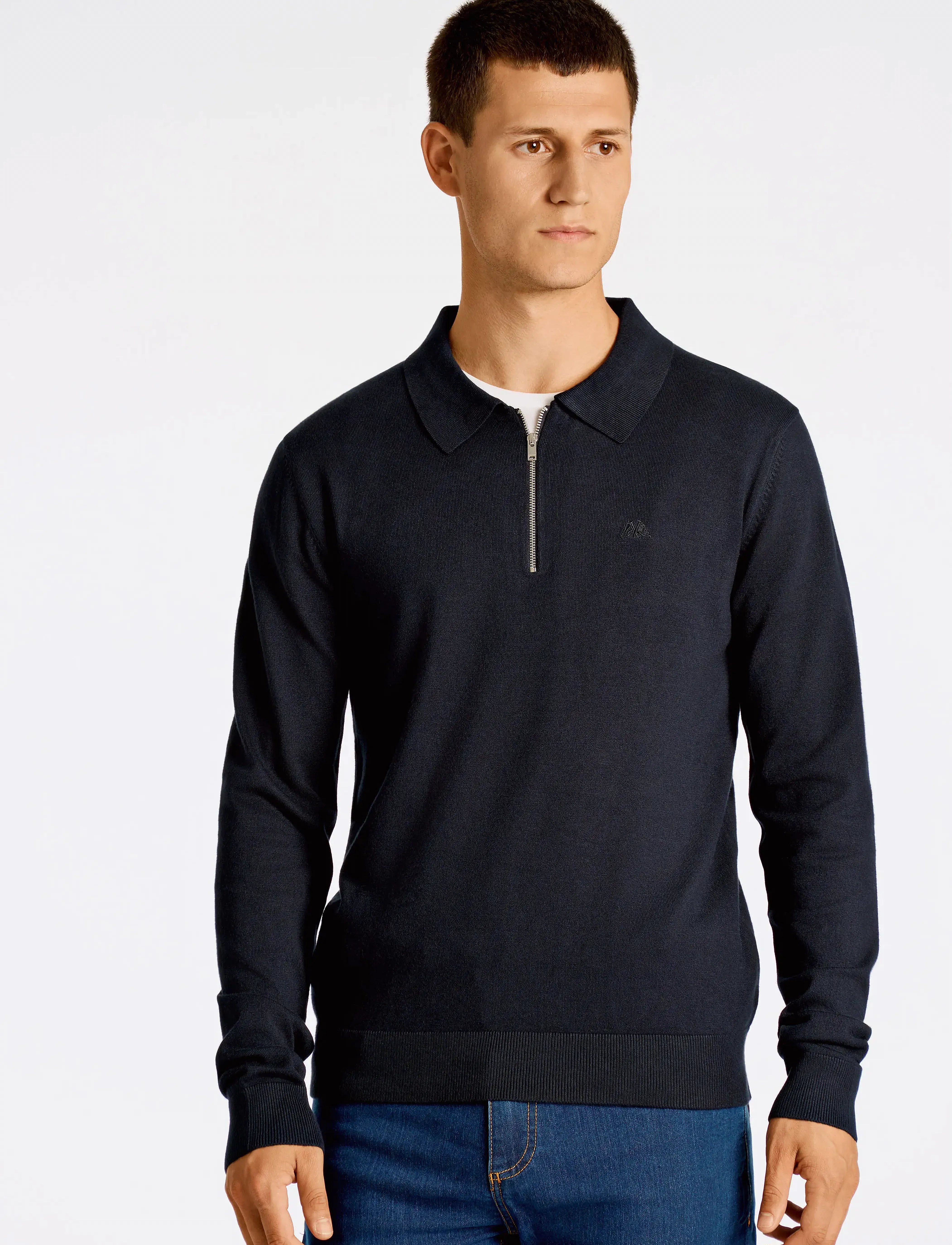 Lindbergh Ecovero L/S zip polo - Looks for less - NAVY / navy