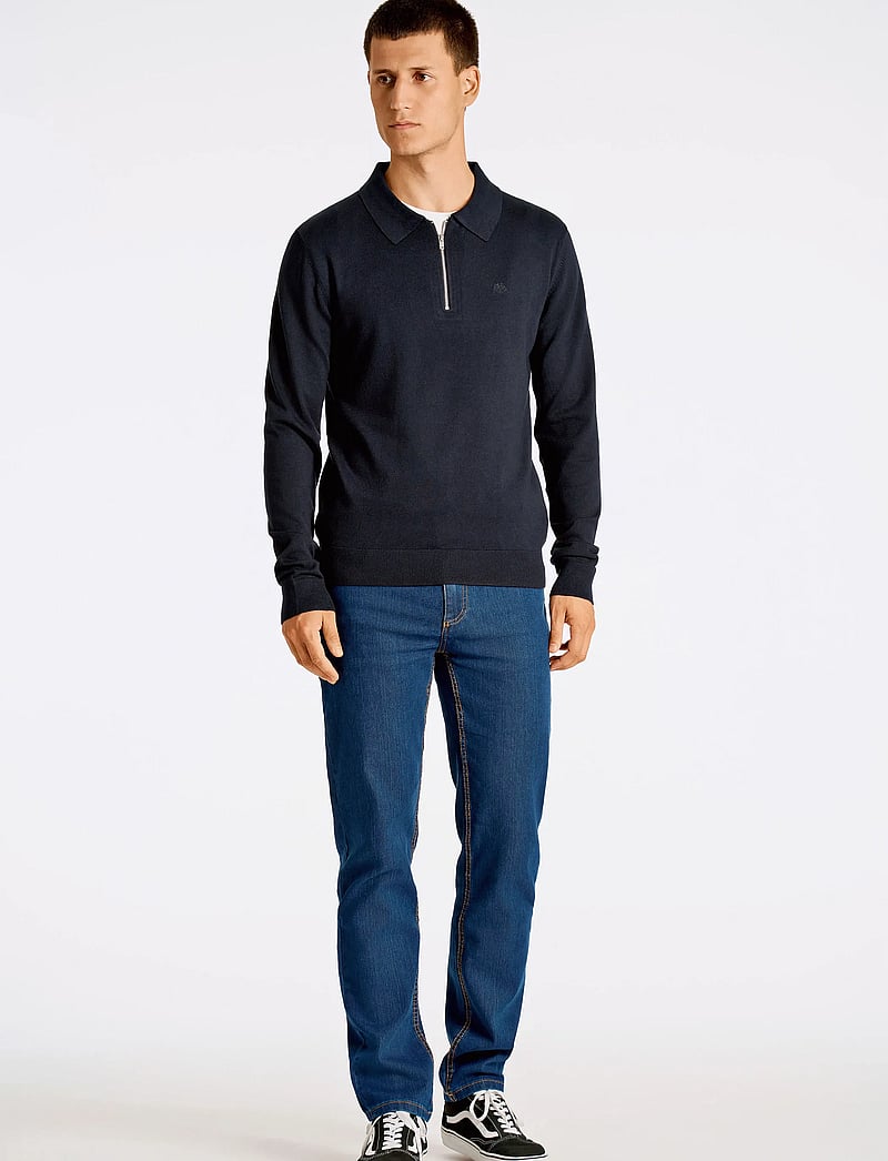 Lindbergh - Ecovero L/S zip polo - gestrickte polohemden - navy - 5