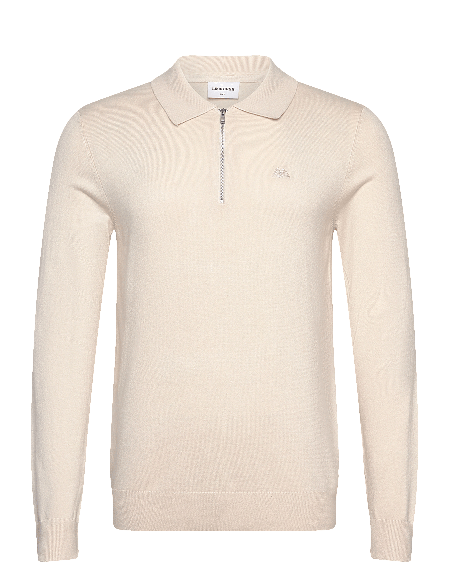 Lindbergh - Ecovero L/S zip polo - langärmelige gestrickte polohemden - off white - 0