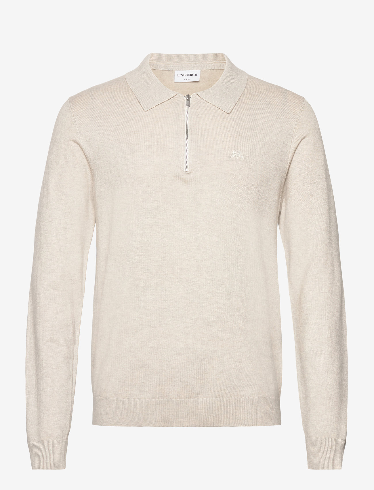 Lindbergh - Ecovero L/S zip polo - stickade pikéer - off white mel - 1