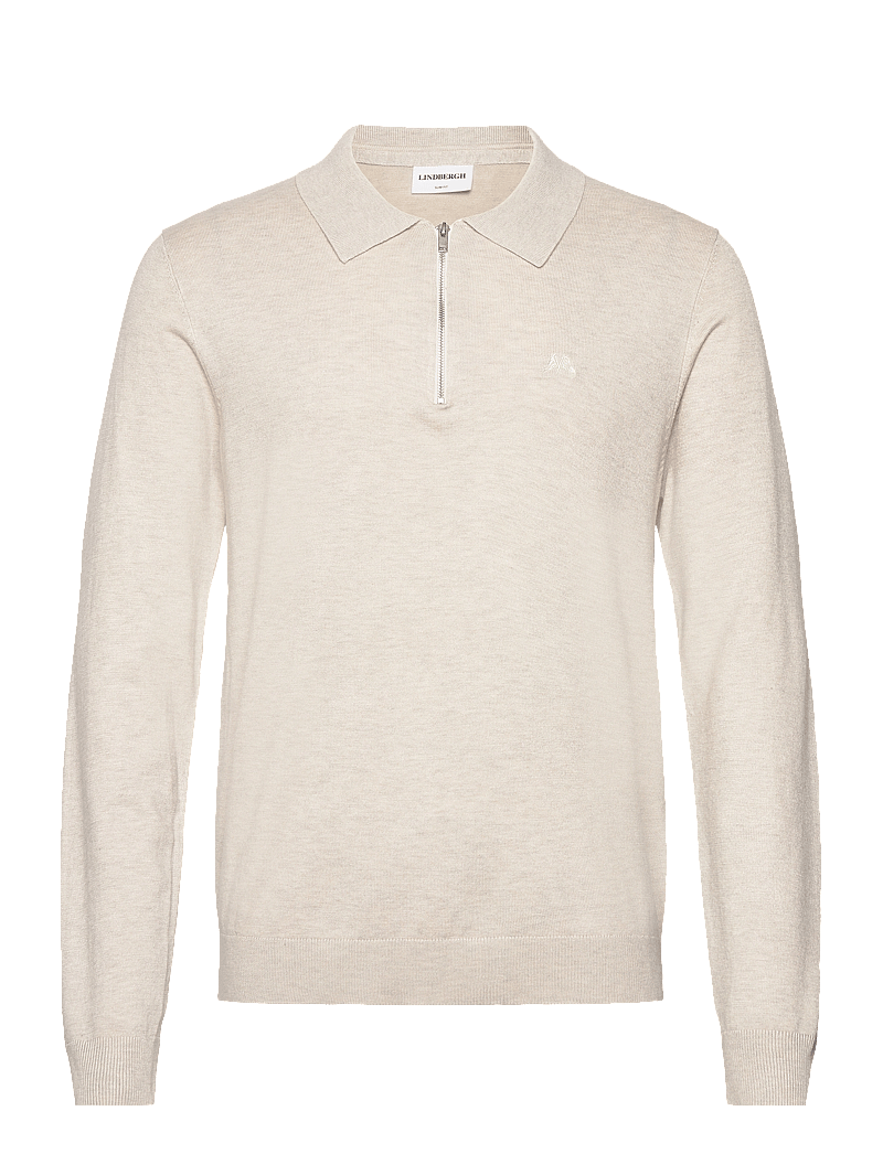 Lindbergh - Ecovero L/S zip polo - stickade pikéer - off white mel - 1