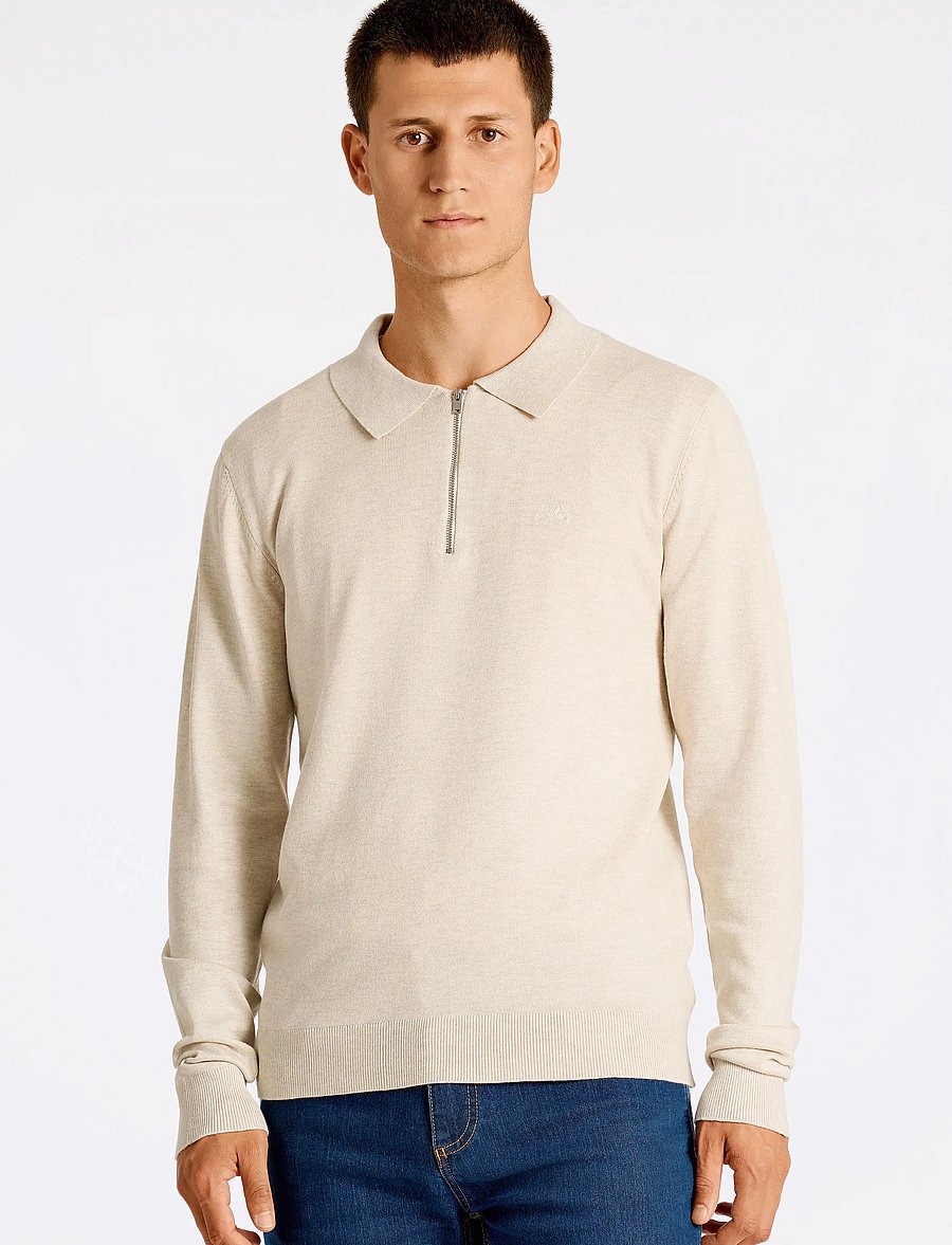 Lindbergh - Ecovero L/S zip polo - langärmelige gestrickte polohemden - off white mel - 0
