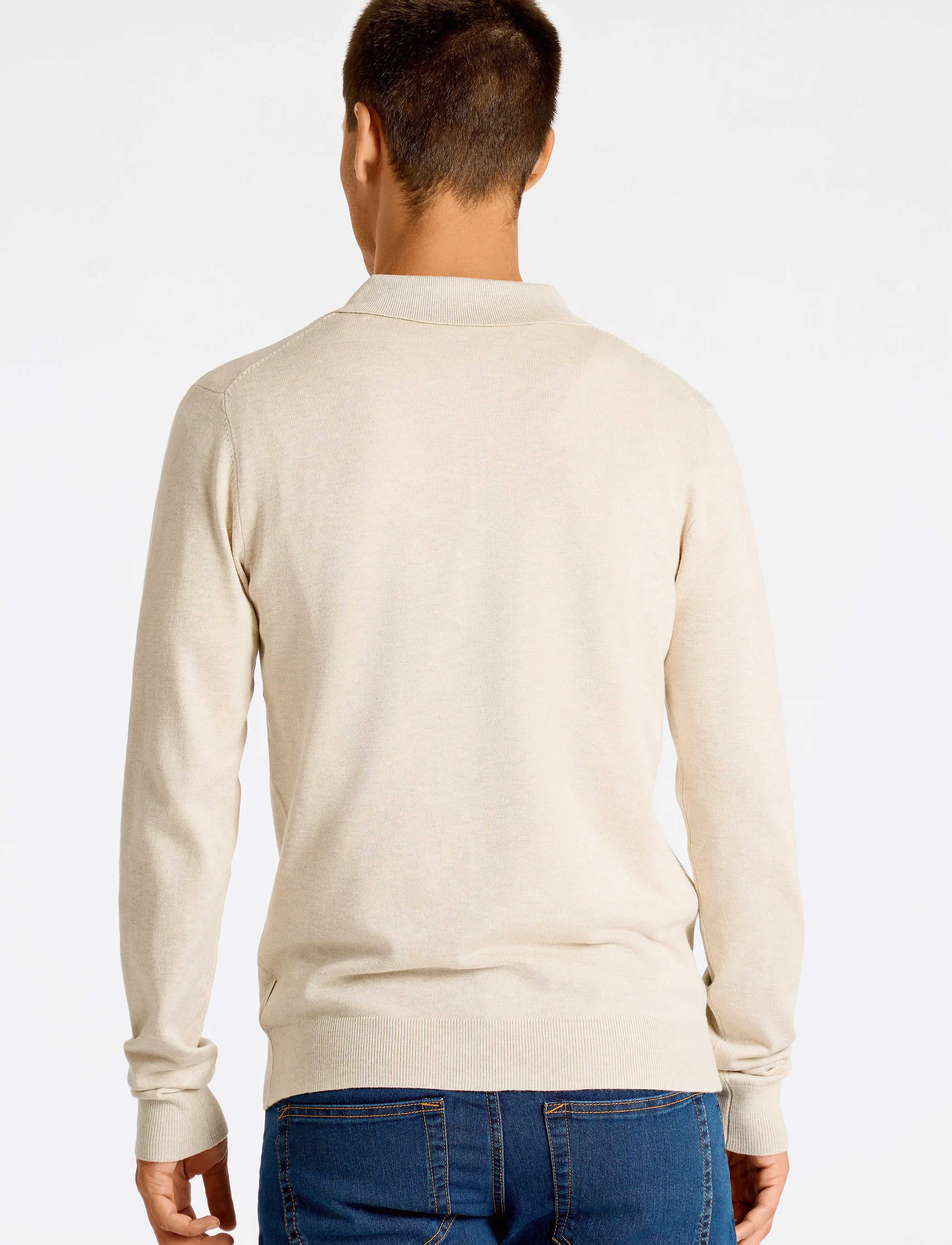 Lindbergh - Ecovero L/S zip polo - langärmelige gestrickte polohemden - off white mel - 4