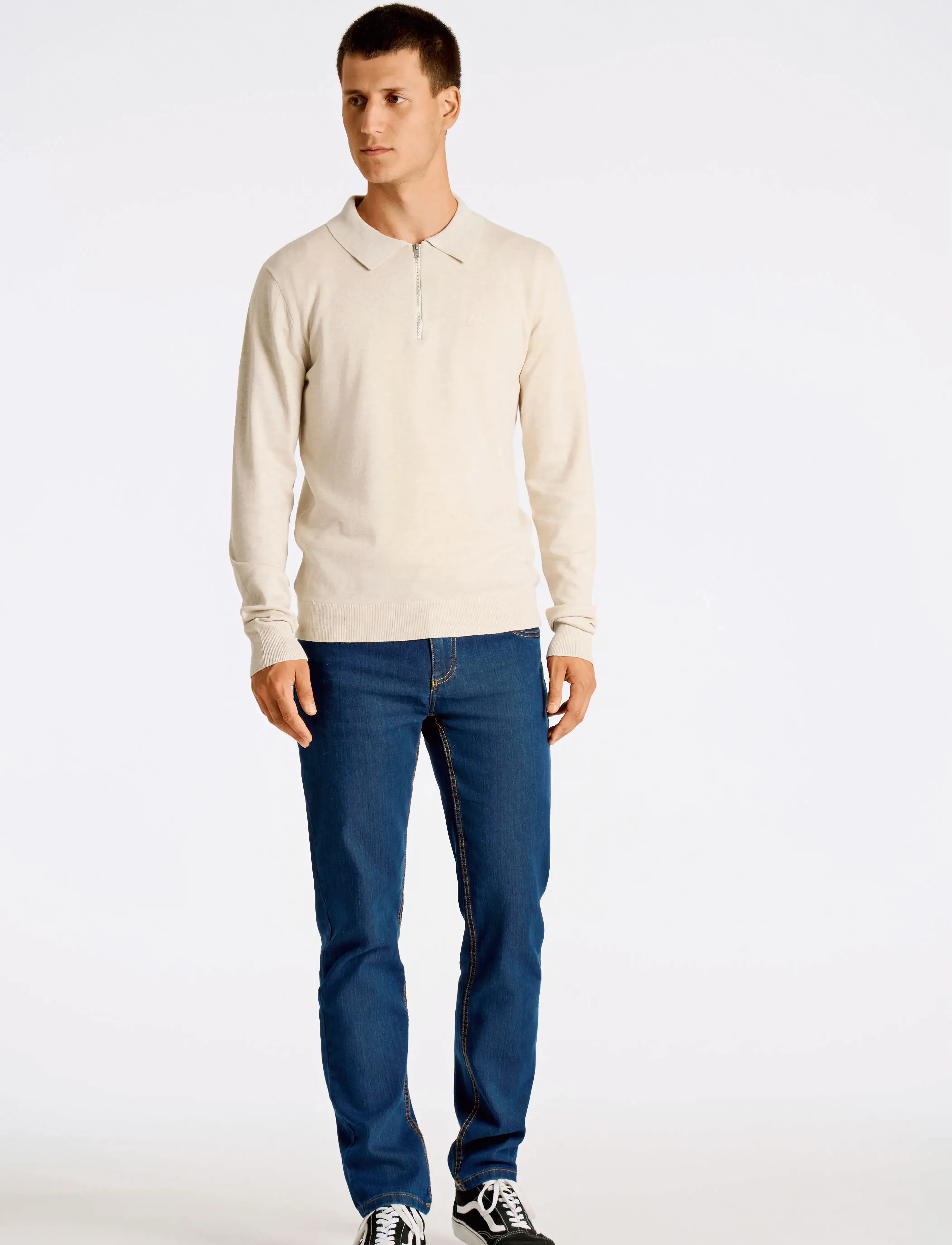 Lindbergh - Ecovero L/S zip polo - kudumid - off white mel - 5