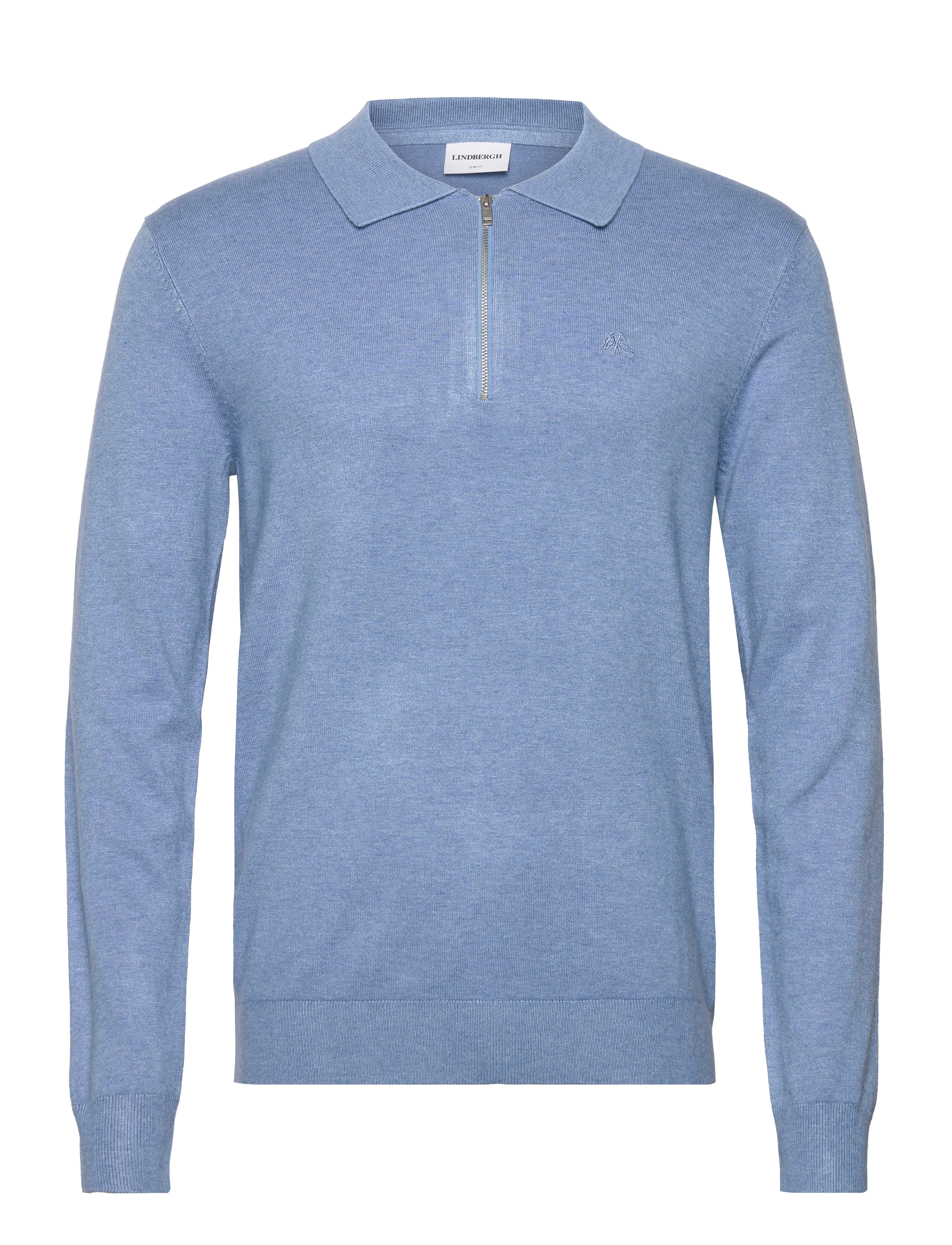 Lindbergh Ecovero L/S zip polo - Stickat - SKY BLUE MEL / blue