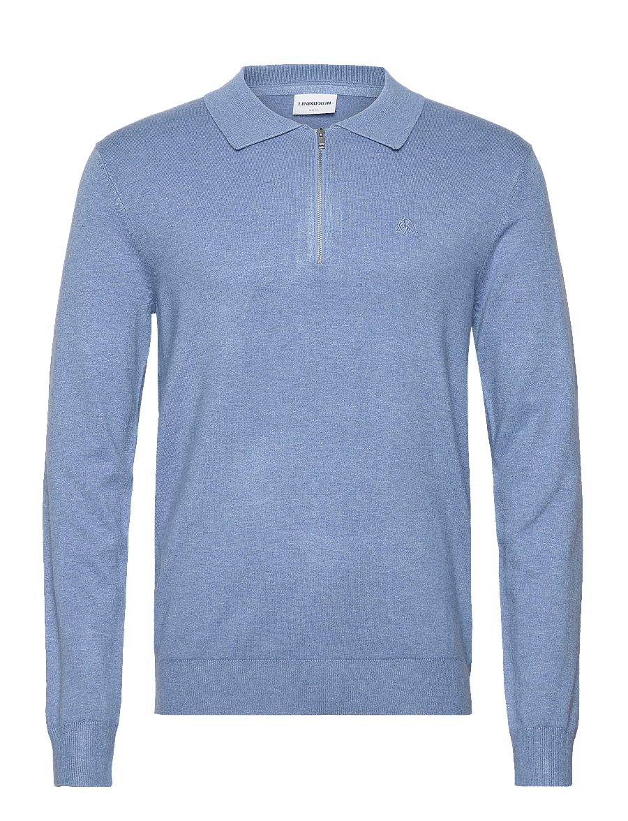 Lindbergh - Ecovero L/S zip polo - langärmelige gestrickte polohemden - sky blue mel - 0