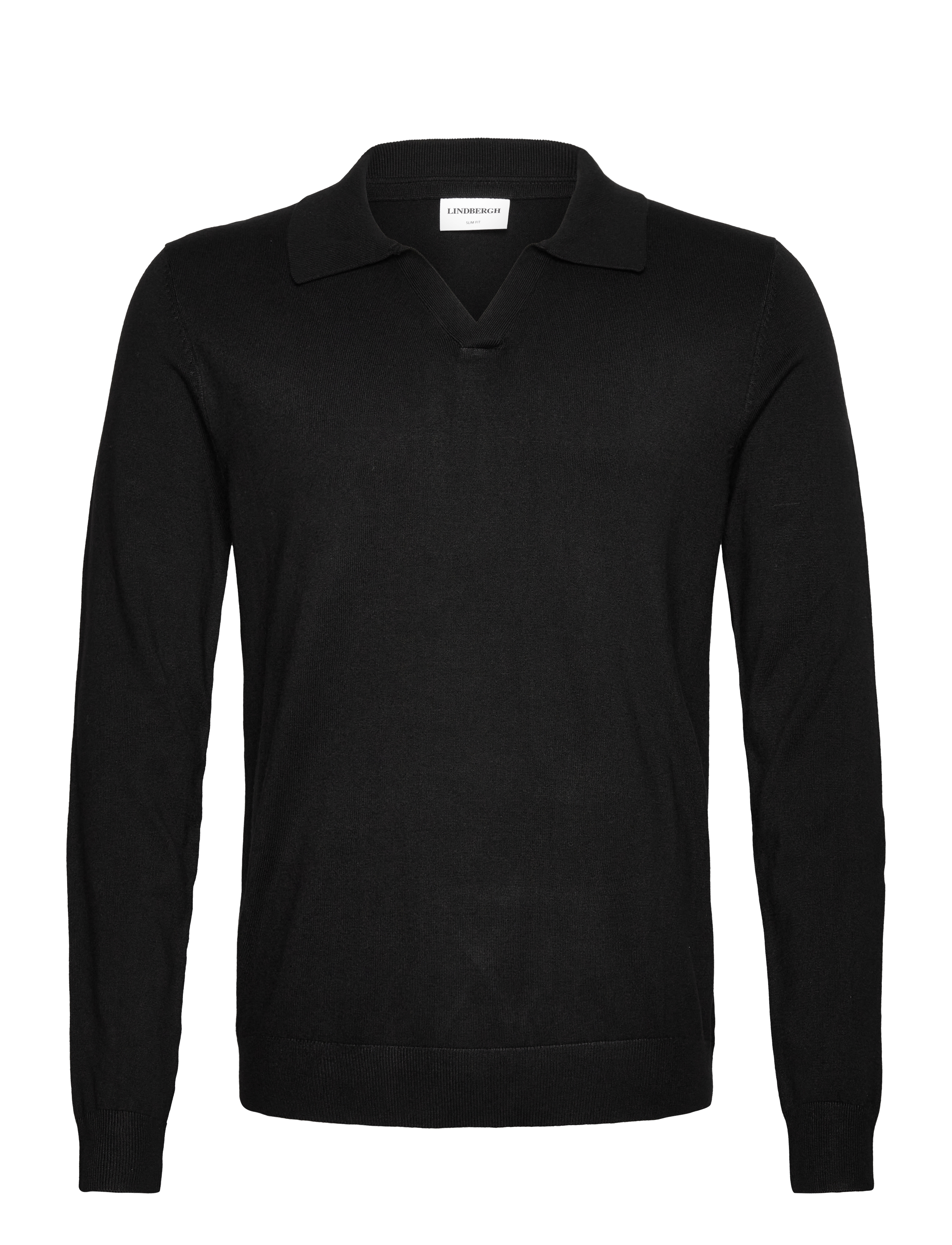Lindbergh Ecovero L/S v-neck polo - V-hals - BLACK / black