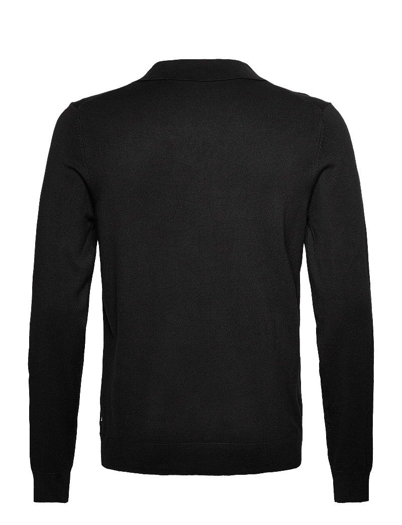 Lindbergh - Ecovero L/S v-neck polo - langärmelige gestrickte polohemden - black - 2