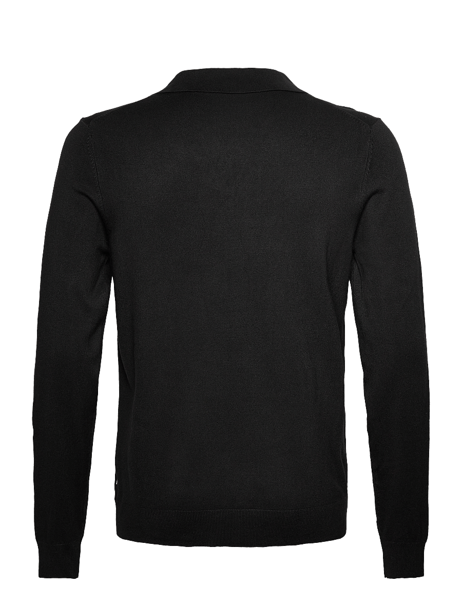 Lindbergh - Ecovero L/S v-neck polo - langärmelige gestrickte polohemden - black - 2