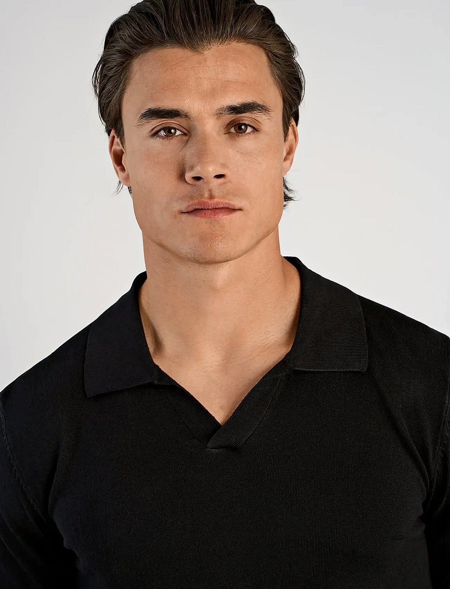 Lindbergh - Ecovero L/S v-neck polo - langärmelige gestrickte polohemden - black - 5