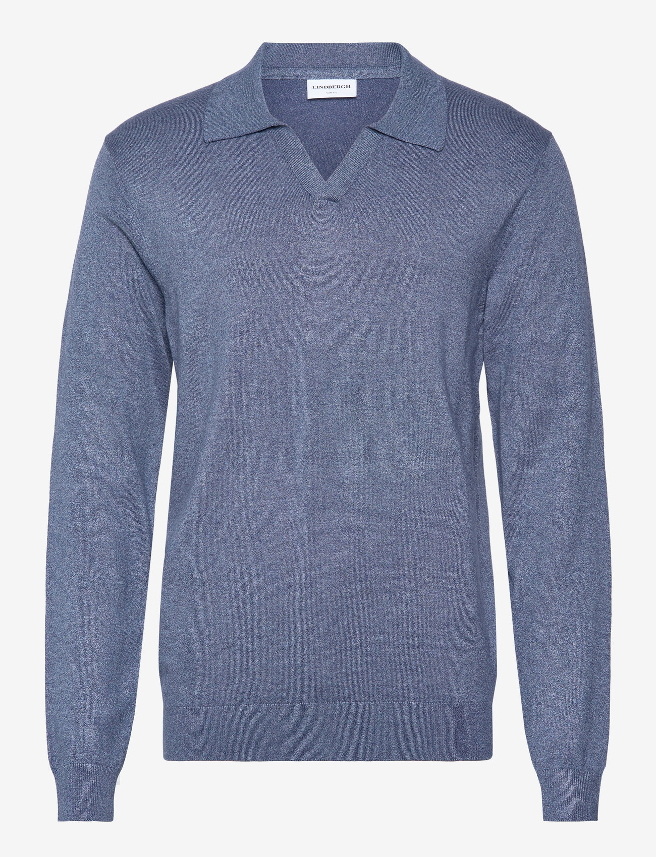 Lindbergh Ecovero L/S v-neck polo - Knitwear - BLUE BLEND / blue