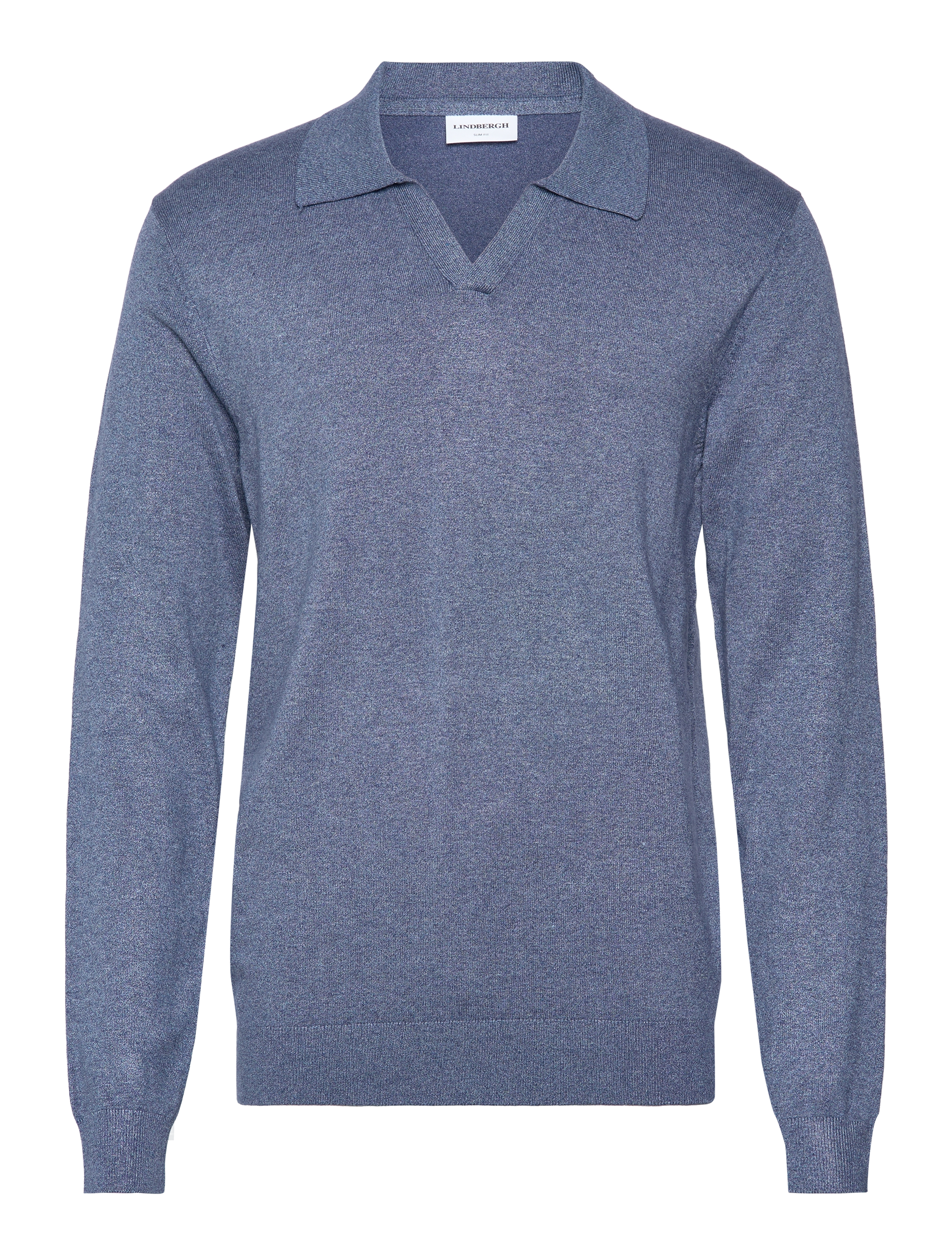 Lindbergh Ecovero L/S v-neck polo - Strik med v-hals - BLUE BLEND / blue