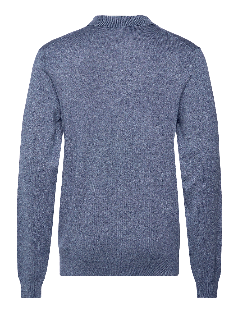 Lindbergh - Ecovero L/S v-neck polo - langärmelige gestrickte polohemden - blue blend - 1