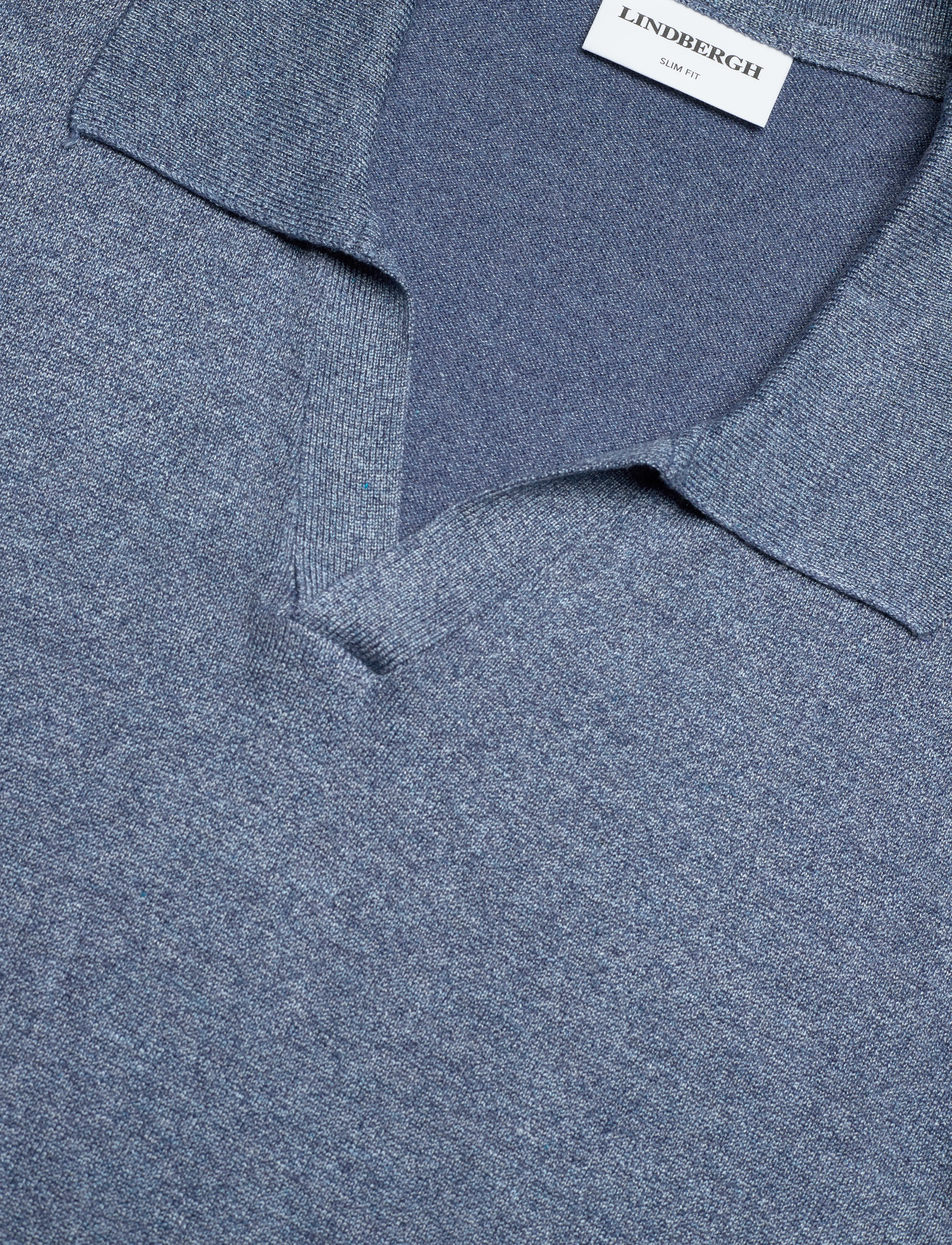 Lindbergh - Ecovero L/S v-neck polo - long-sleeved knitted polos - blue blend - 2