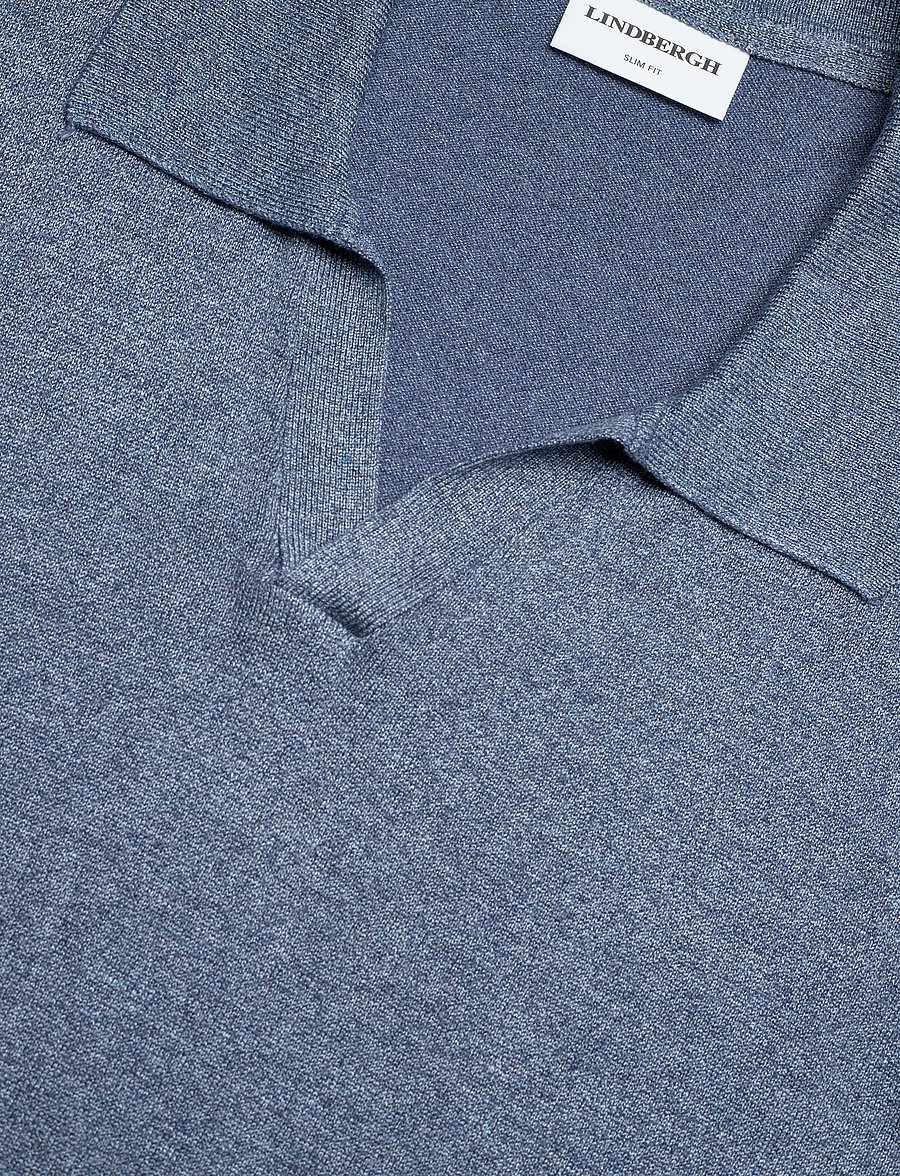 Lindbergh - Ecovero L/S v-neck polo - langärmelige gestrickte polohemden - blue blend - 2