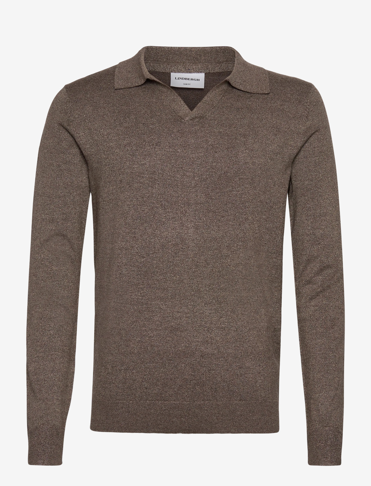 Lindbergh - Ecovero L/S v-neck polo - stickade pikéer - brown blend - 0