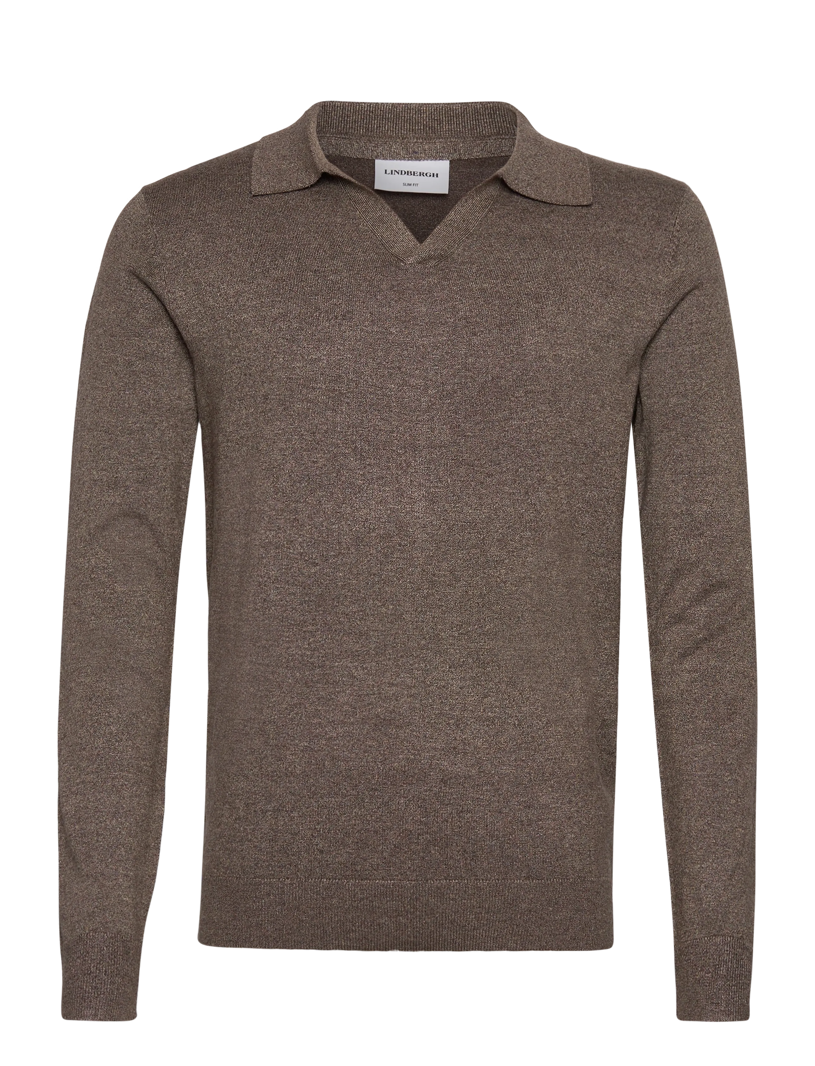 Ecovero L/S v-neck polo - BROWN BLEND