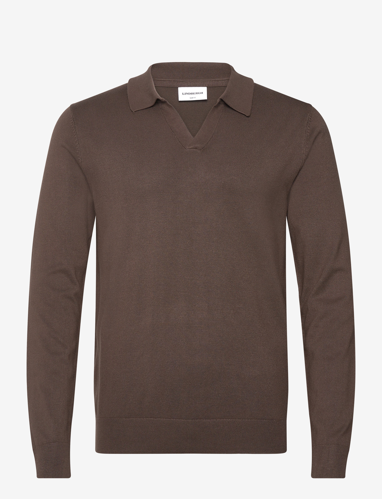Lindbergh - Ecovero L/S v-neck polo - stickade pikéer - dk beige - 0