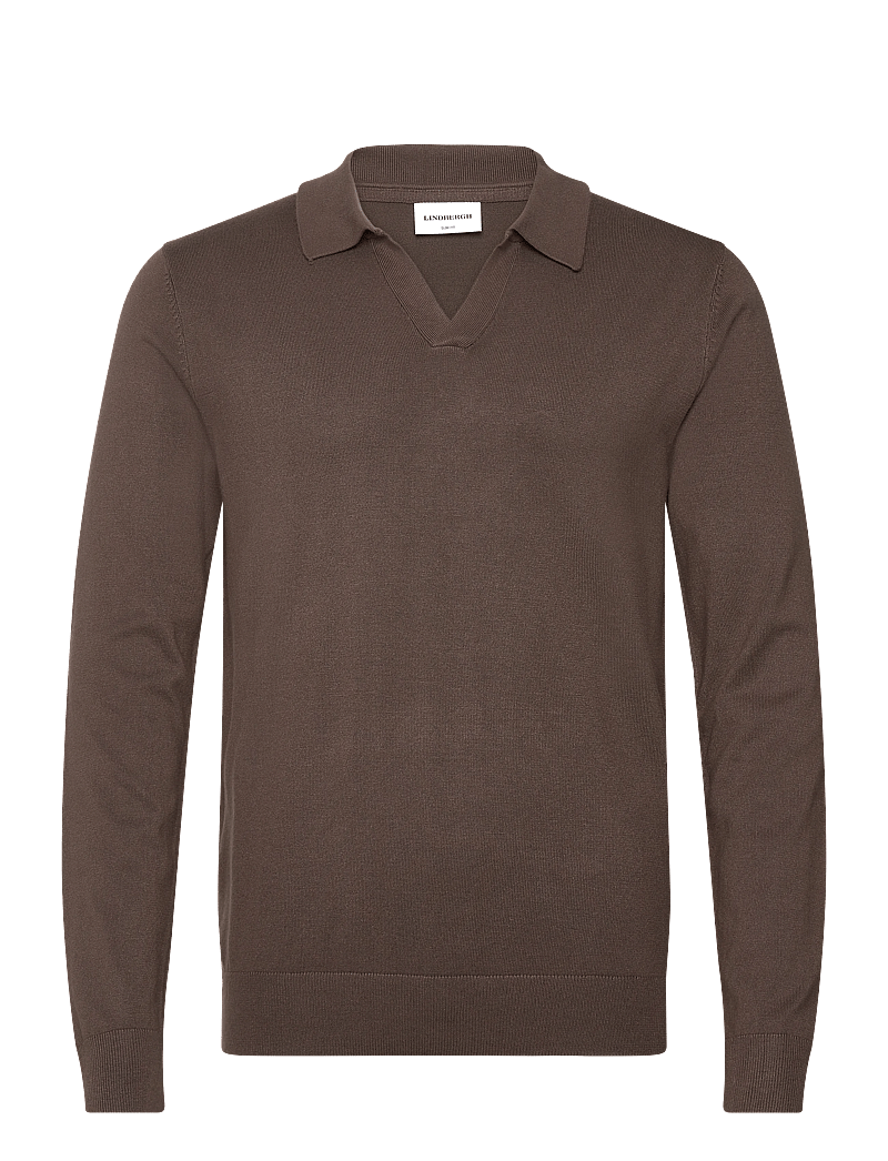Lindbergh - Ecovero L/S v-neck polo - polos en tricot à manches longues - dk beige - 0